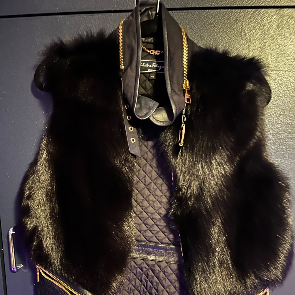 Salvatore Ferragamo women’s Fur lined vest with gold hardware